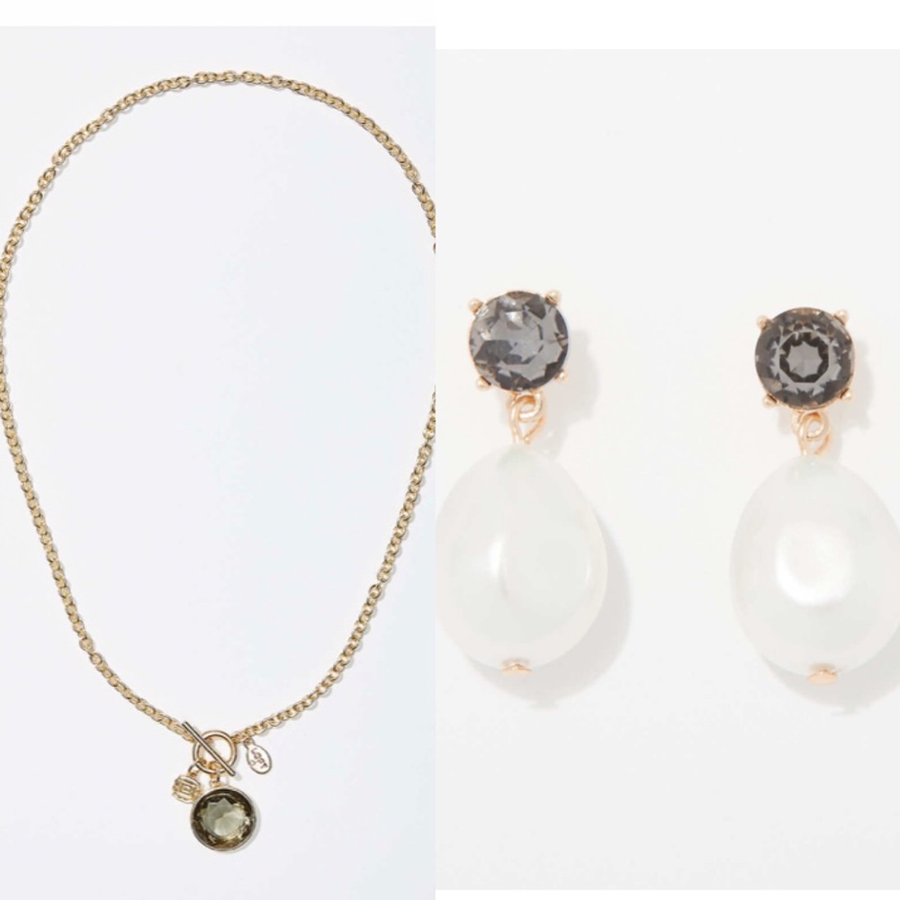 NWT Bundle Gold Gemstone Necklace & Earrings LOFT